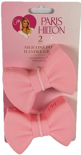 Ph12816-bs Paris Hilton 2 Pc Silicone Pot Handle Grips Pink Bow Heat Resistant New