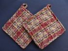 Park Designs Set Of 2 Redmon Plaid Potholders Persimmon Gray Brown Mustard 879698063341