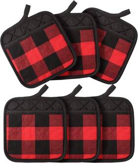 Patelai-259760 Patelai 6 Pieces Valentine S Day Buffalo Check Pot Holders With Pocket Red Black
