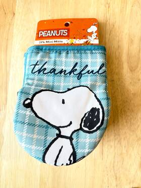 Peanuts 042887351448 Snoopy Thankful Mini Oven Mitts Blue White Kitchen Decor 2 Pk New