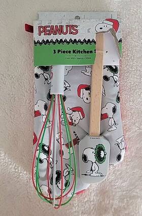 Peanuts 042887876385 Christmas Snoopy Woodstock Holiday Baking Oven Mitt Whisk Spatula Nwt