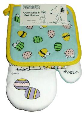 Peanuts 766169250990 Peanut Easter Oven Mitt And Potholder Snoopy Woodstock With Eggs
