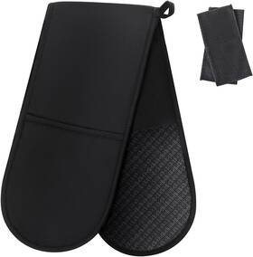 P62-n Philorn Double Oven Gloves Heat Resistant 260 Waterproof Silicone Black 1