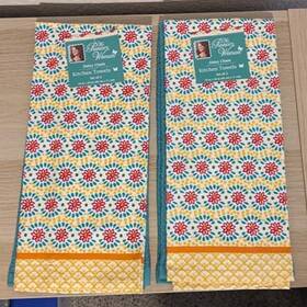 Pioneer Woman 028332650038 Lot Of 2 Kitchen Towels Daisy Chain Summer Floral 16 Inch X 28 Yellow