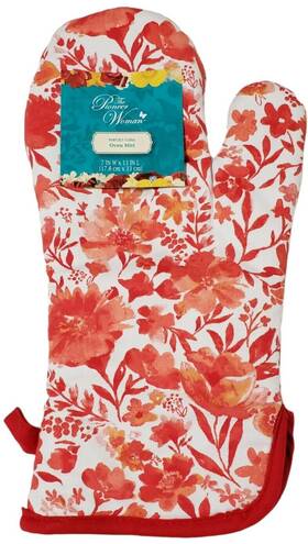 Pioneer Woman 028332773829 Painterly Floral Oven Mitt Coral Red Farmhouse Country New
