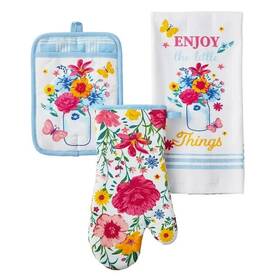 Pws452185614007 Pioneer Woman Flowering Frontier Kitchen Towel Oven Mitt And Pot Holder Floral