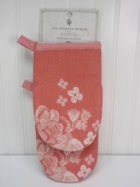 Pws526172714786 Pioneer Woman Delilah Floral Mini Mitt 2pc Set Ginger 5.5 Inch W X 8 L 100% Cotton