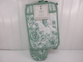 Pws552185614001 Pioneer Woman Agatha Oven Mitt And Pot Holder 2pc Set Floral Green 7 Inch X13 New