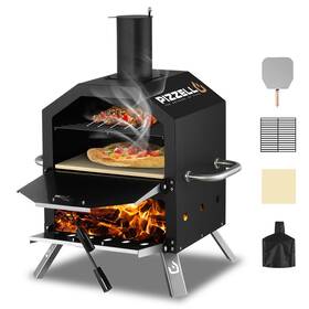 Uk50008 Pizzello Outdoor Pizza Oven Wood Fired 2-layer Ovens 12 Inches Black