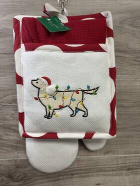 Place & Time 400177575842 Christmas Dog Joann And Oven Mitt Pot Holder Tea Towel Free Ship