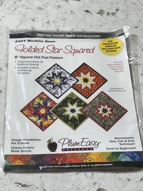 Pep102 Plumeasy Patterns New Folded Star Hot Pad Pattern/foundation Interfacing Template - Square