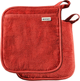 Pocketed Pot Holders Pocket Oven Mitts Terry Cloth Cotton Kitchen Cooking 2 Pack