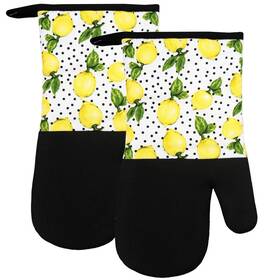 Popular Bath 738980961966 Lemon Dots Style 2 Pieces Print Neop Oven Mitt Multi Color