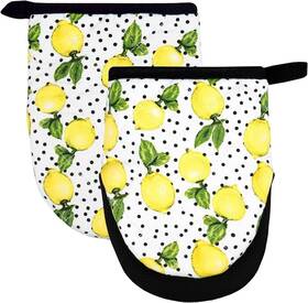 Popular Bath 738980961973 Lemon Dots Style 2 Pieces Neop Mini Oven Mitt Multi Color