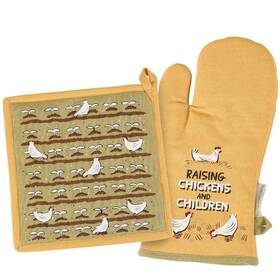117633 Primitives By Kathy Oven Mitt And Potholder Set - Raising Chickens Children New