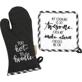 Primitives By Kathy 190134067519 Oven Mitt Pot Holder Set Cooking So Awesome Smoke Alarm Cheers Me On Too Hot