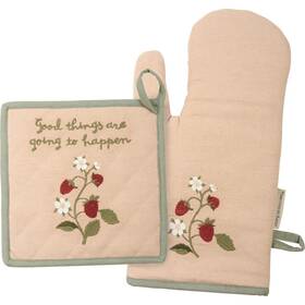 Primitives By Kathy 190134146818 Good Things Going To Happen Kitchen Set - Oven Mitt And Pot Holder