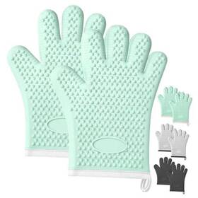 Ovenmitts01 Ptazsctc Gn 2 Silicone Oven Mitts Heat Resistant Waterproof And Non-slip Gloves With Green
