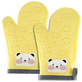 Qy01-1 Qecamy Silicone Oven Mitts Cute Bear - Non-slip Kitchen Gloves Large Yellow