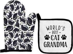 Qeheb 445050695623 Cat Grandma Oven Mitts And Pot Holders Sets Black For Kitchen De