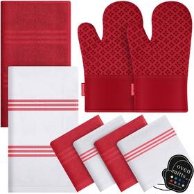 B0dhky4s7l Qevooon 100% Cotton Dish Towels Dishcloths And Oven Mitts Set - 500f Heat Resistant