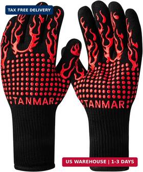 Qidian 757233007596 Bbq Grill Gloves 1472 F Extreme Heat Resistant Grilling Non-slip Oven Mi