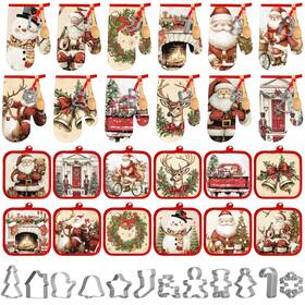 Hou-qinyoung-1606 Qinyoung 48 Pcs Christmas Kitchen Oven Mitts Set Pot Holders Holiday Baking Gift W