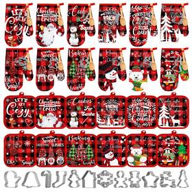 Hou-qinyoung-1648 Qinyoung 48 Pcs Christmas Kitchen Oven Mitts Set Pot Holders Buffalo Plaid