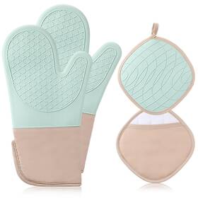 Hou-qinyoung-2391 Qinyoung Silicone Mitts Oven Long Cooking Mittens With 2 Cotton Mint Green