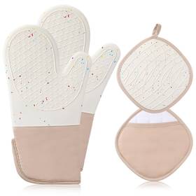 Hou-qinyoung-2392 Qinyoung Silicone Mitts Oven Long Cooking Mittens With 2 Cotton Beige