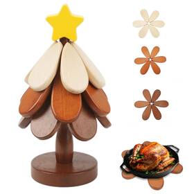 Qoxvyn 607741514850 Wooden Tree Trivet For Hot Dishes Coasters Set Of 3 Chri