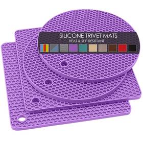 Qpix Digital 894702001696 Silicone Trivet For Hot Dishes 4 Pack Purple Heat Resistant Pads