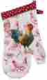 R3735 Kay Dee Farm Nostalgia Rooster And Chickens Red White Kitchen Oven Mitt 723886537353