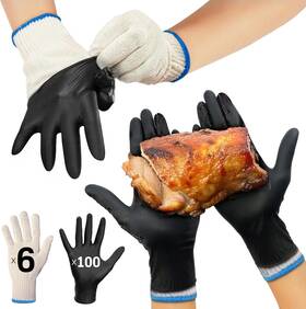 Rsg2p01 Raxwell Bbq Gloves - 6 Heat Resistant Cotton Liners 100 Large 3 Pair Black