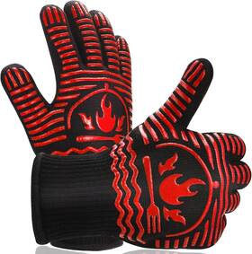 Sd-9083 Recoty Bbq Gloves 1472 F Extreme Heat Resistant Grill Non-slip 11inch Red