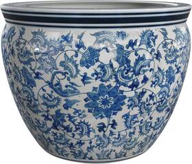 Bw-14fish-bwfl Red Lantern 14 Inch Floral Blue And White Porcelain Diameter