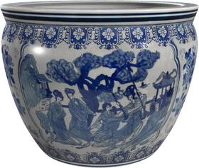 Bw-14fish-bwld Red Lantern 14 Inch Ladies Blue And White Porcelain Diameter