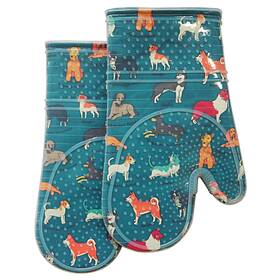 Red Lmldeta 165438658675 Oven Mitts Set Of 2 With Transparent Clear Silicone Shell And Nice Dog Printi