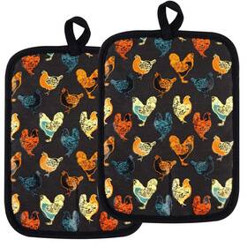 Red Lmldeta 414807354815 2 Heat Resistant Silicone Pot Holders Non-slip Cotton Lining Rooster Print