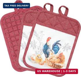Red Lmldeta 782897072031 Pot Holders Set Of 3 Silicone Printing Non Slip Heat Resistant Yarm-dyed Hot Pa