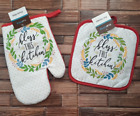 D55247g96663btk998320 Red Oven Mitt And Potholder Set Bless This Kitchen 100% Cotton Free Shipping