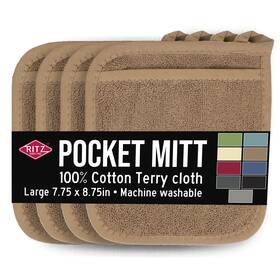 040161 Ritz Terry Pocket Mitt And Hot Pad Unparalleled Heat 4-pack Mocha Brown