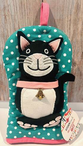 Ritz 072894147932 Kitchen Friends Whiskers The Black And White Cat With Bell Decorative One Mitt
