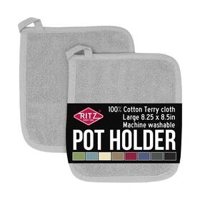 Ritz 075215300016 Terry Potholder And Hot Pad Set Heat Resistant 100% Cotton Titanium Gray 2 Pack