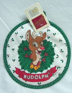 Rl May Company 029441117924 Vintage 1989 Rudolph The Red Nosed Reindeer 9 Inch Oven Hot Pad Pot Holder New