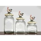 90478 Rooster Lids Canister Set Benzara Glass Top Clear 3 Jar