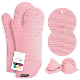 Rorecay 730951609006 Extra Long Oven Mitts And Pot Holders Sets Heat Resistant Silicone Mitte