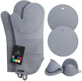 R20mol Rorecay Extra Long Oven Mitts And Pot Holders Sets Heat Resistant Gray