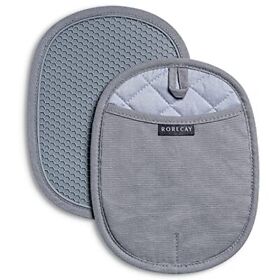 Rorecay Silicone Pot Holders Sets Heat Resistant Oven Hot Pads With Pockets Non