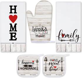 Rtteri 313038346317 5 Pcs Farmhouse Dish Towels Pot Holders Oven Mitts Set 2 Vintage Wood Pla